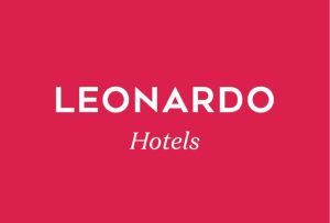 This logo has a red background with the company's name, Leonardo Hotels, in white text.